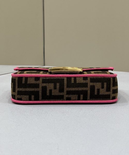 1:1 Replica Fendi Baguette Small Brown Fabric Pink Border Bag For Woman 18cm/7in