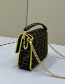 1:1 Replica Fendi Baguette Small Brown Fabric Yellow Border Bag For Woman 18cm/7in