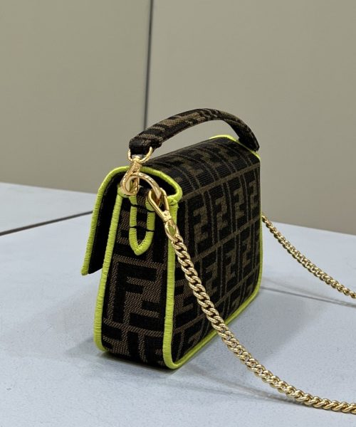 1:1 Replica Fendi Baguette Small Brown Fabric Yellow Border Bag For Woman 18cm/7in