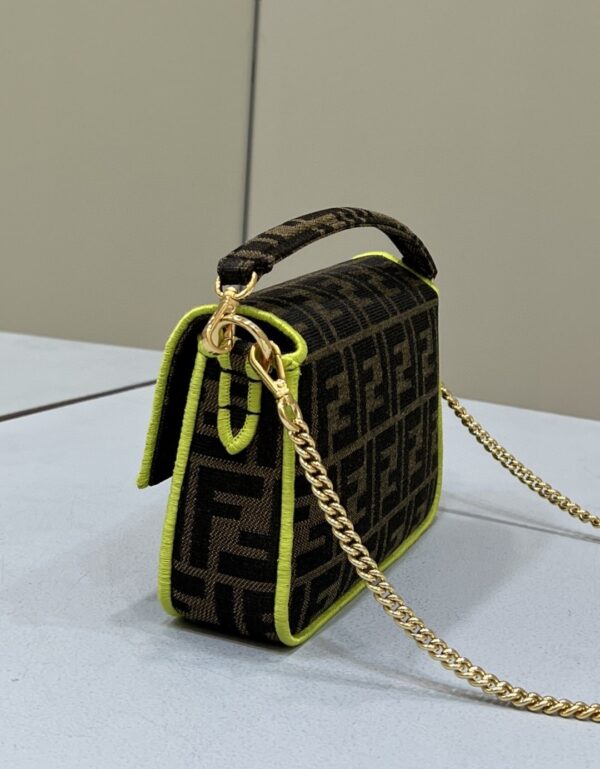 1:1 Replica Fendi Baguette Small Brown Fabric Yellow Border Bag For Woman 18cm/7in