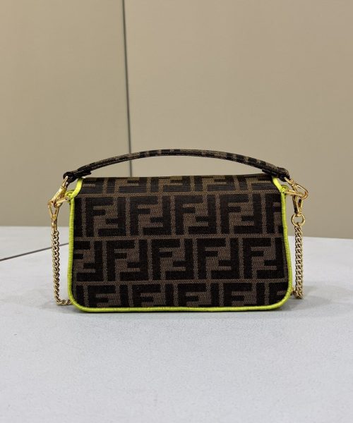 1:1 Replica Fendi Baguette Small Brown Fabric Yellow Border Bag For Woman 18cm/7in