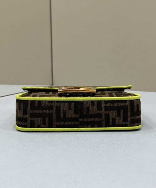 1:1 Replica Fendi Baguette Small Brown Fabric Yellow Border Bag For Woman 18cm/7in