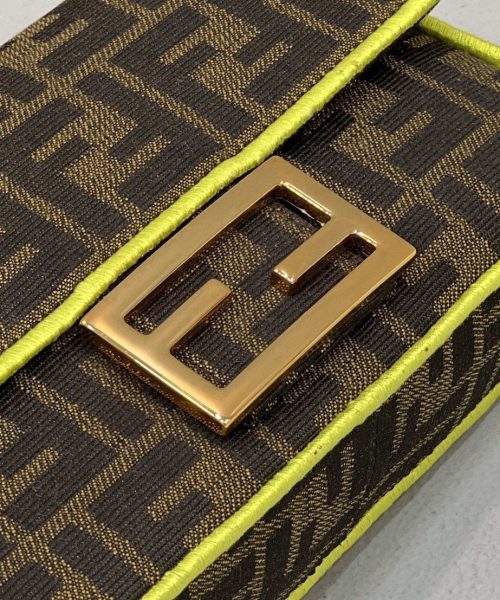 1:1 Replica Fendi Baguette Small Brown Fabric Yellow Border Bag For Woman 18cm/7in