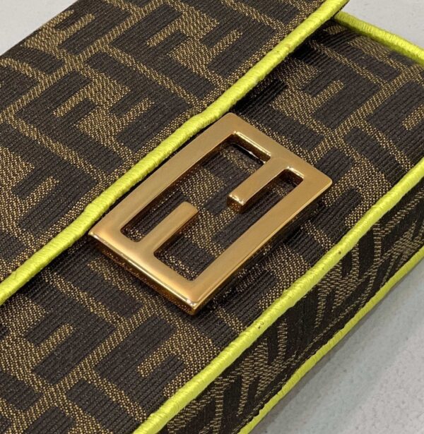 1:1 Replica Fendi Baguette Small Brown Fabric Yellow Border Bag For Woman 18cm/7in