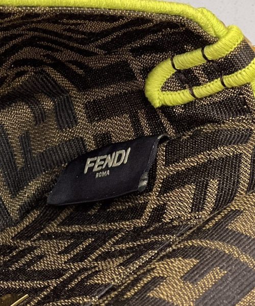 1:1 Replica Fendi Baguette Small Brown Fabric Yellow Border Bag For Woman 18cm/7in