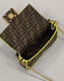 1:1 Replica Fendi Baguette Small Brown Fabric Yellow Border Bag For Woman 18cm/7in