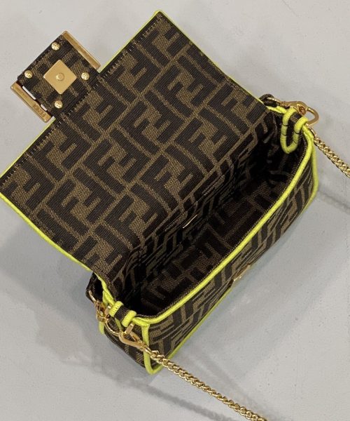 1:1 Replica Fendi Baguette Small Brown Fabric Yellow Border Bag For Woman 18cm/7in