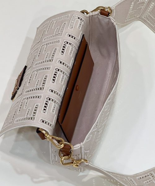1:1 Replica Fendi Baguette White with Embroidery Medium Bag For Woman 28cm/11in