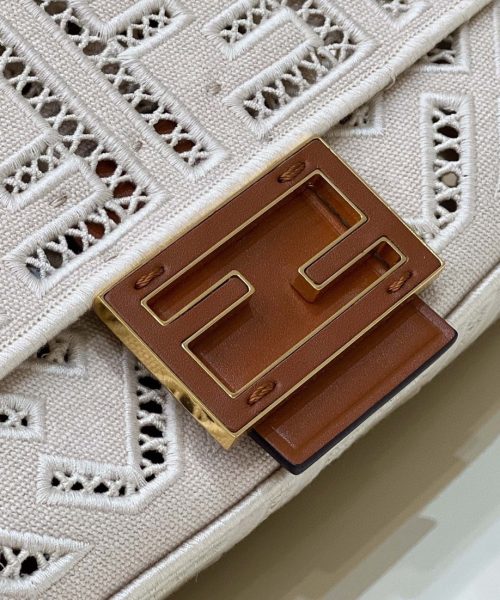 1:1 Replica Fendi Baguette White with Embroidery Medium Bag For Woman 28cm/11in
