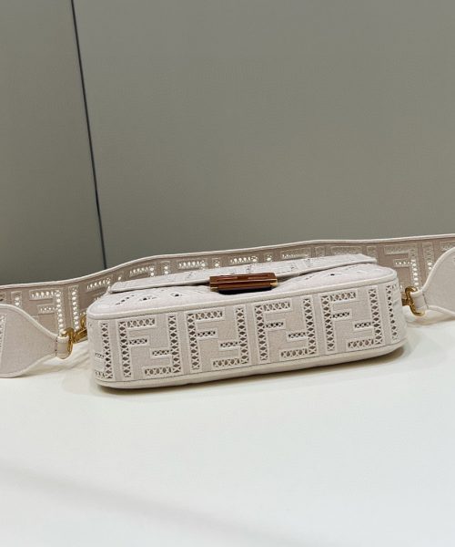 1:1 Replica Fendi Baguette White with Embroidery Medium Bag For Woman 28cm/11in
