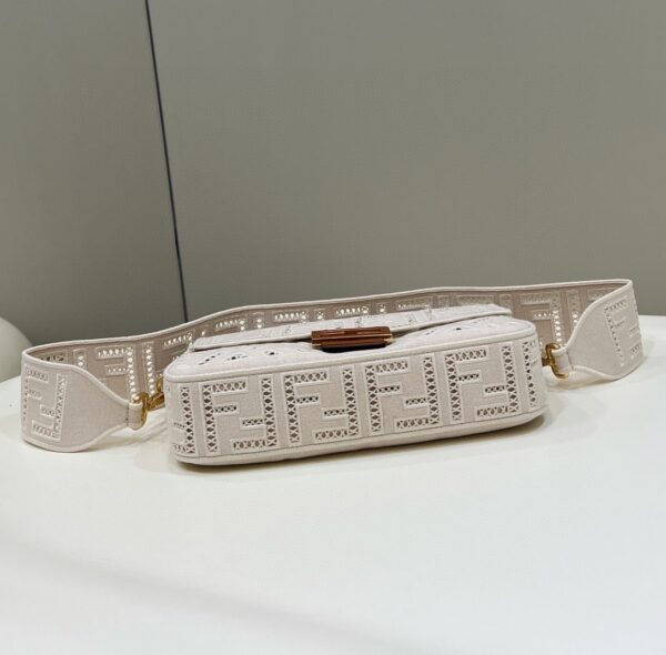 1:1 Replica Fendi Baguette White with Embroidery Medium Bag For Woman 28cm/11in