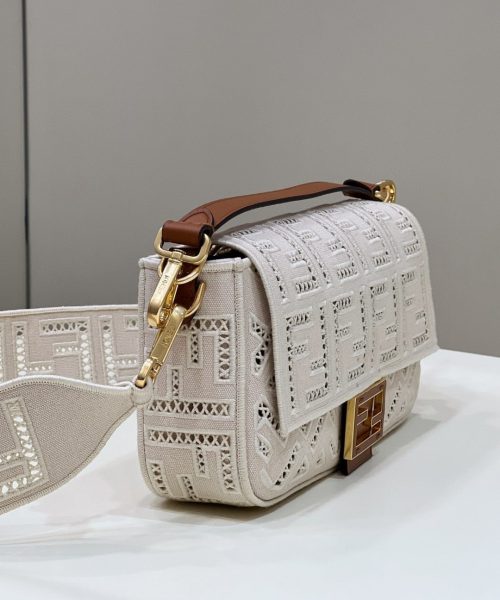1:1 Replica Fendi Baguette White with Embroidery Medium Bag For Woman 28cm/11in