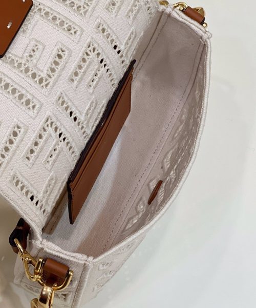 1:1 Replica Fendi Baguette White with Embroidery Small Bag For Woman 21cm/8in