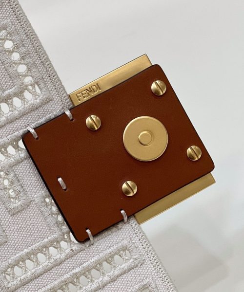 1:1 Replica Fendi Baguette White with Embroidery Small Bag For Woman 21cm/8in