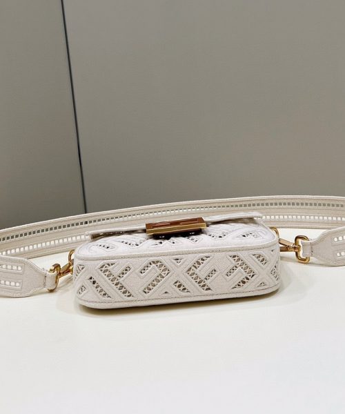 1:1 Replica Fendi Baguette White with Embroidery Small Bag For Woman 21cm/8in