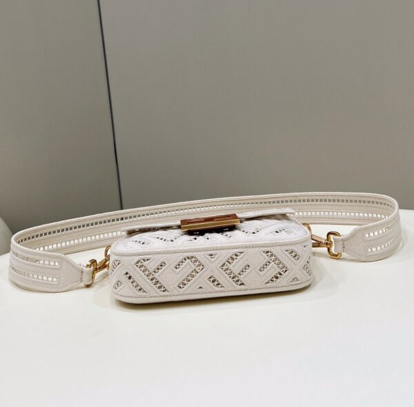 1:1 Replica Fendi Baguette White with Embroidery Small Bag For Woman 21cm/8in