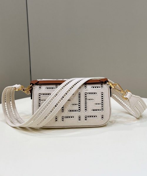 1:1 Replica Fendi Baguette White with Embroidery Small Bag For Woman 21cm/8in