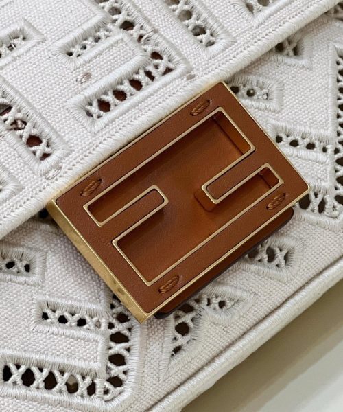1:1 Replica Fendi Baguette White with Embroidery Small Bag For Woman 21cm/8in