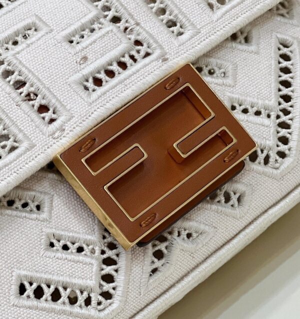 1:1 Replica Fendi Baguette White with Embroidery Small Bag For Woman 21cm/8in