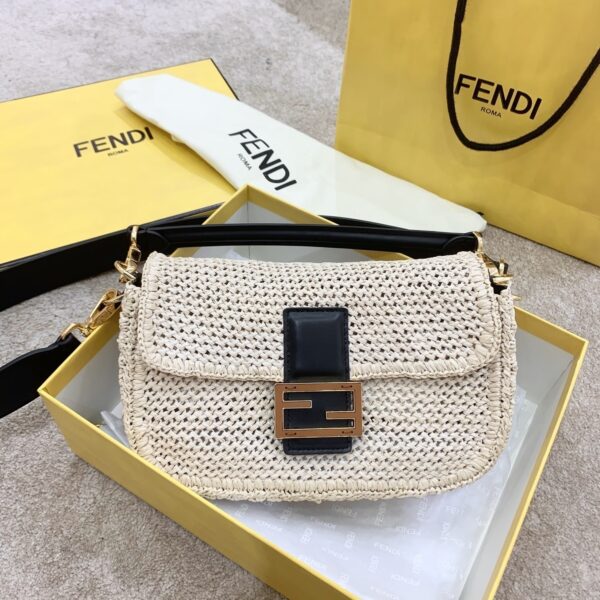 1:1 Replica Fendi Baguette Woven Straw Black For Women, Women's Handbags, Shoulder And Crossbody Bags 10.2in/26cm FF