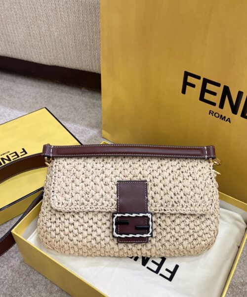 1:1 Replica Fendi Baguette Woven Straw Red For Women, Women's Handbags, Shoulder And Crossbody Bags 10.2in/26cm FF