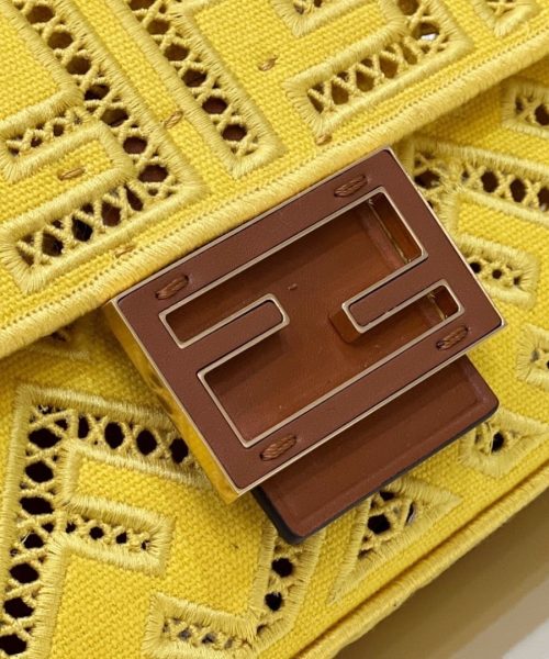 1:1 Replica Fendi Baguette Yellow with Embroidery Medium Bag For Woman 28cm/11in