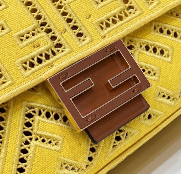 1:1 Replica Fendi Baguette Yellow with Embroidery Medium Bag For Woman 28cm/11in