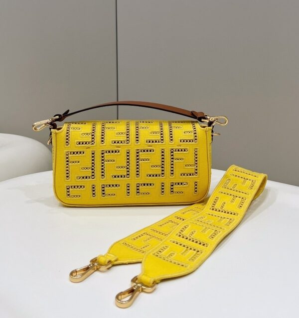 1:1 Replica Fendi Baguette Yellow with Embroidery Medium Bag For Woman 28cm/11in