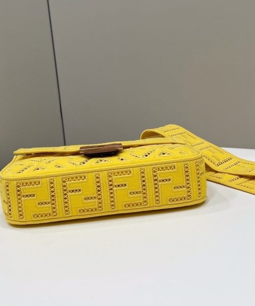 1:1 Replica Fendi Baguette Yellow with Embroidery Medium Bag For Woman 28cm/11in