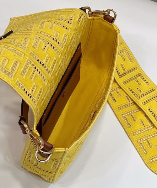 1:1 Replica Fendi Baguette Yellow with Embroidery Medium Bag For Woman 28cm/11in