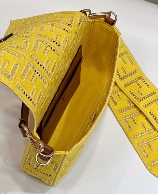1:1 Replica Fendi Baguette Yellow with Embroidery Medium Bag For Woman 28cm/11in