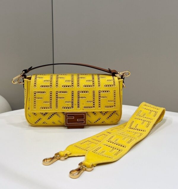1:1 Replica Fendi Baguette Yellow with Embroidery Medium Bag For Woman 28cm/11in