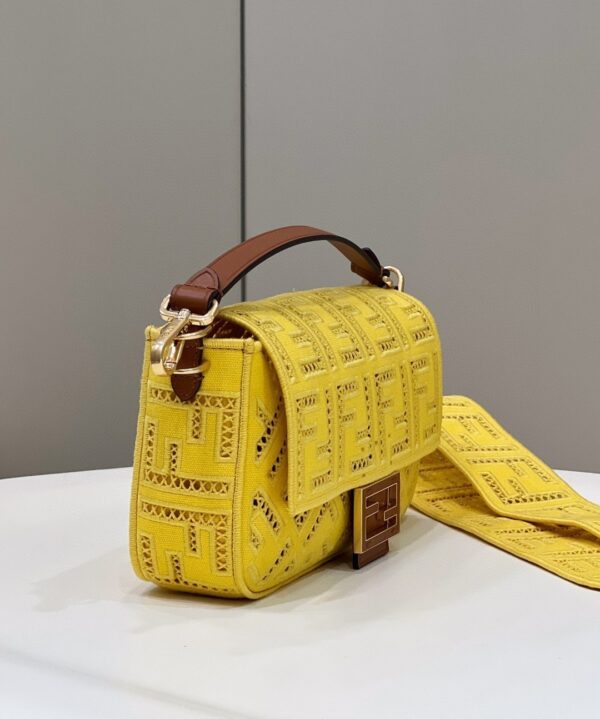 1:1 Replica Fendi Baguette Yellow with Embroidery Medium Bag For Woman 28cm/11in