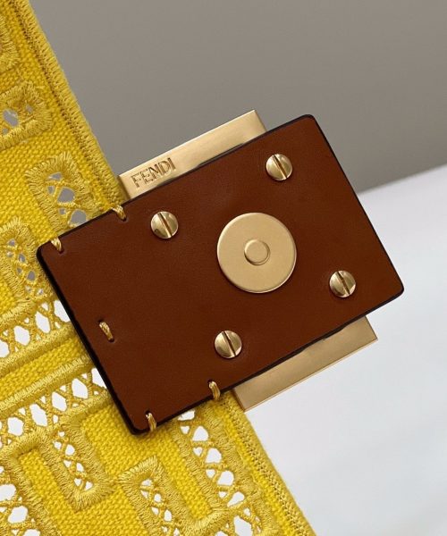 1:1 Replica Fendi Baguette Yellow with Embroidery Medium Bag For Woman 28cm/11in