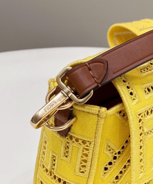 1:1 Replica Fendi Baguette Yellow with Embroidery Medium Bag For Woman 28cm/11in