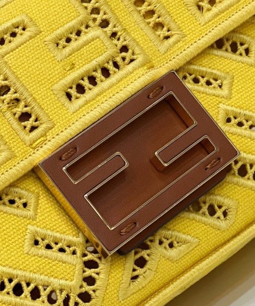 1:1 Replica Fendi Baguette Yellow with Embroidery Small Bag For Woman 21cm/8in