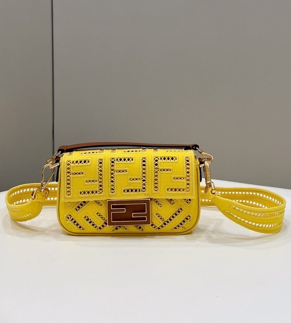 1:1 Replica Fendi Baguette Yellow with Embroidery Small Bag For Woman 21cm/8in
