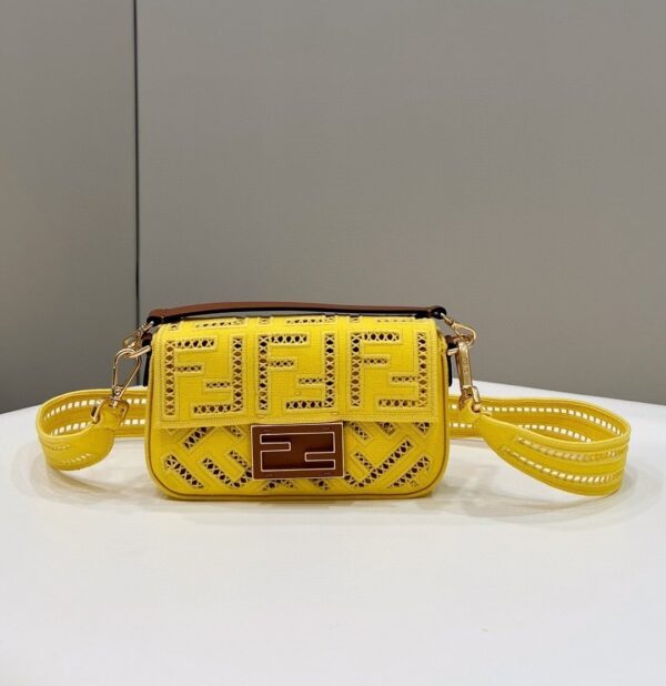 1:1 Replica Fendi Baguette Yellow with Embroidery Small Bag For Woman 21cm/8in