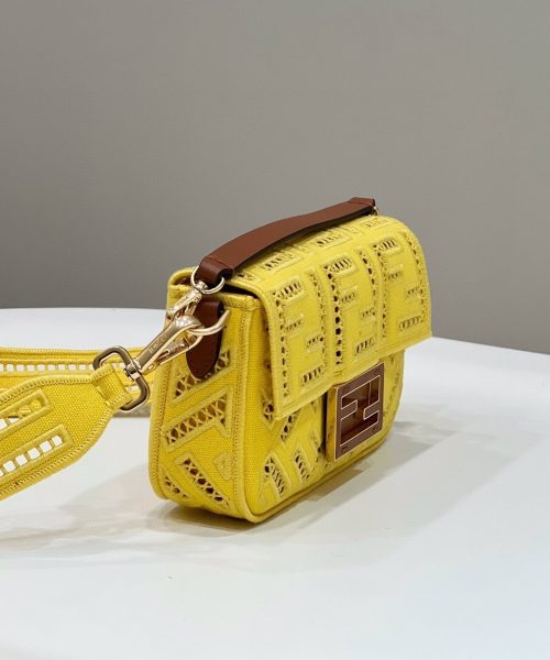 1:1 Replica Fendi Baguette Yellow with Embroidery Small Bag For Woman 21cm/8in