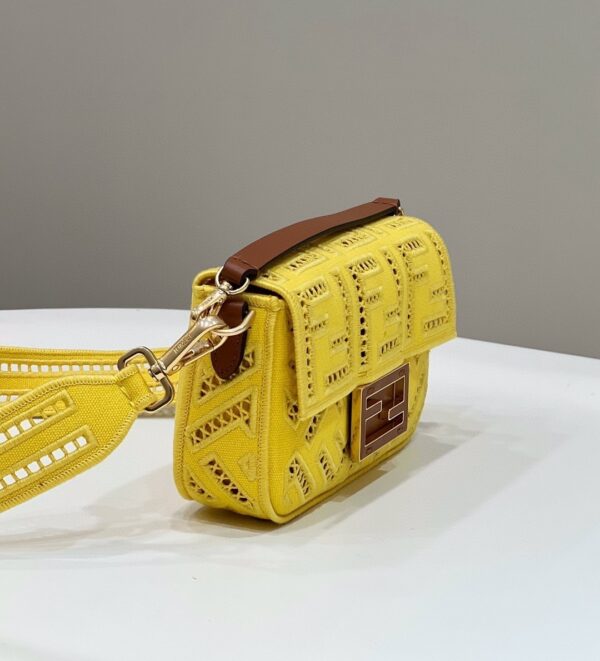 1:1 Replica Fendi Baguette Yellow with Embroidery Small Bag For Woman 21cm/8in