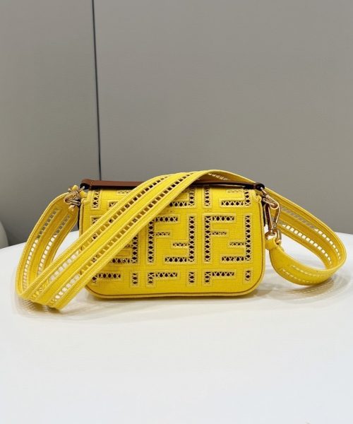 1:1 Replica Fendi Baguette Yellow with Embroidery Small Bag For Woman 21cm/8in