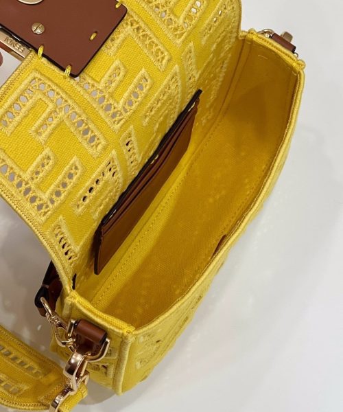 1:1 Replica Fendi Baguette Yellow with Embroidery Small Bag For Woman 21cm/8in