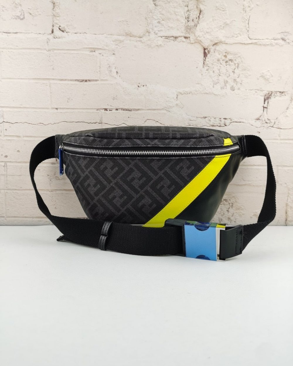 1:1 Replica Fendi Belt Bag Grey/Yellow For Men, Men's Bags 18.1in/46cm FF 7VA434A9XSF0R2A