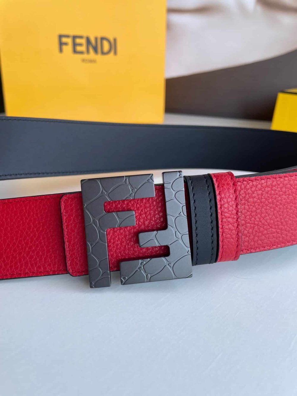 1:1 Replica Fendi Belt With Double F Buckle Red For Women, Women Belt - Image 6