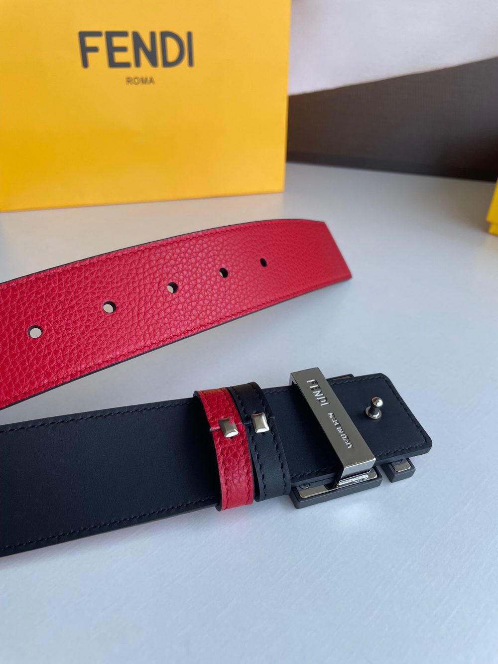 1:1 Replica Fendi Belt With Double F Buckle Red For Women, Women Belt - Image 2