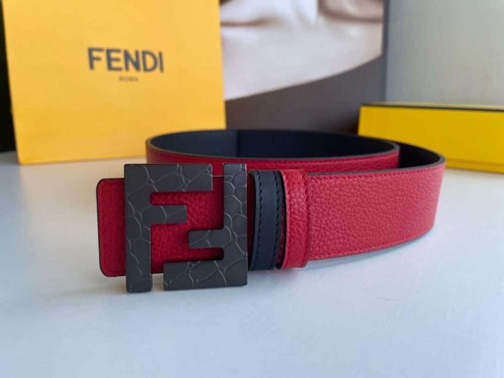 1:1 Replica Fendi Belt With Double F Buckle Red For Women, Women Belt - Image 5