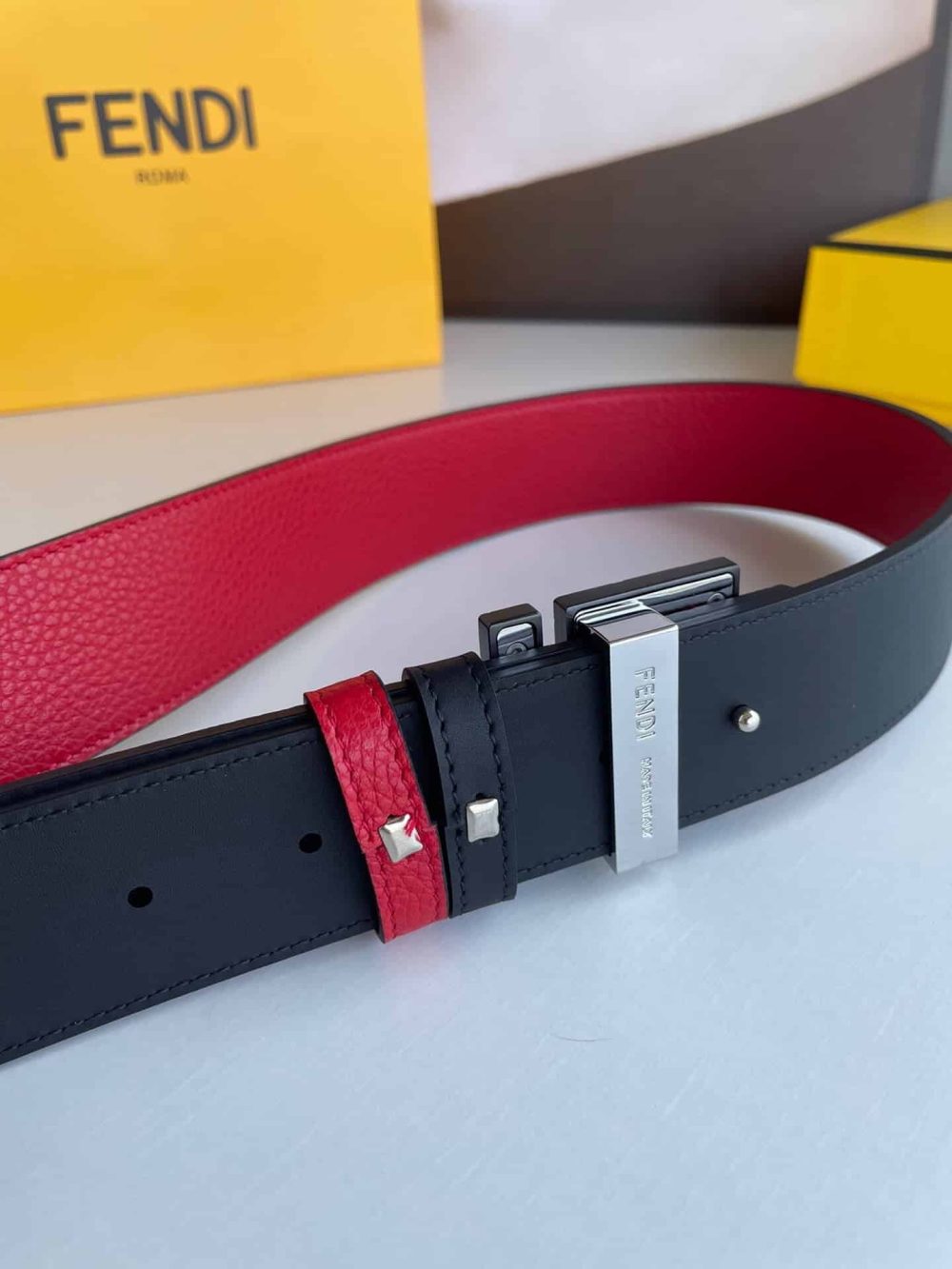 1:1 Replica Fendi Belt With Double F Buckle Red For Women, Women Belt - Image 3