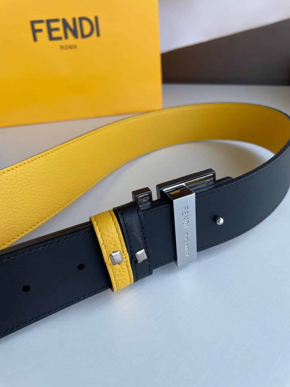 1:1 Replica Fendi Belt With Double F Buckle Yellow For Women, Women Belt - Image 4