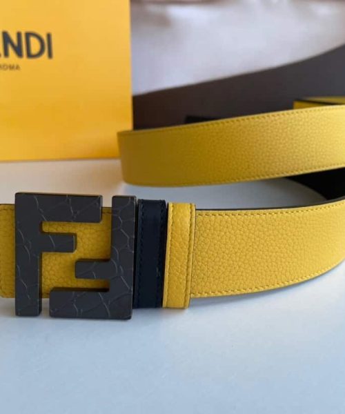 1:1 Replica Fendi Belt With Double F Buckle Yellow For Women, Women Belt