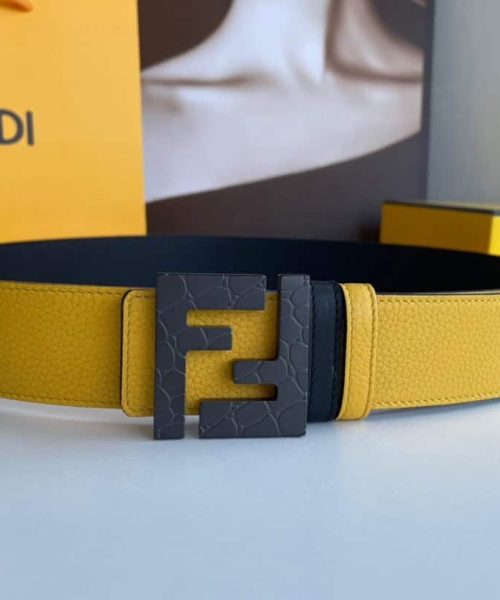 1:1 Replica Fendi Belt With Double F Buckle Yellow For Women, Women Belt
